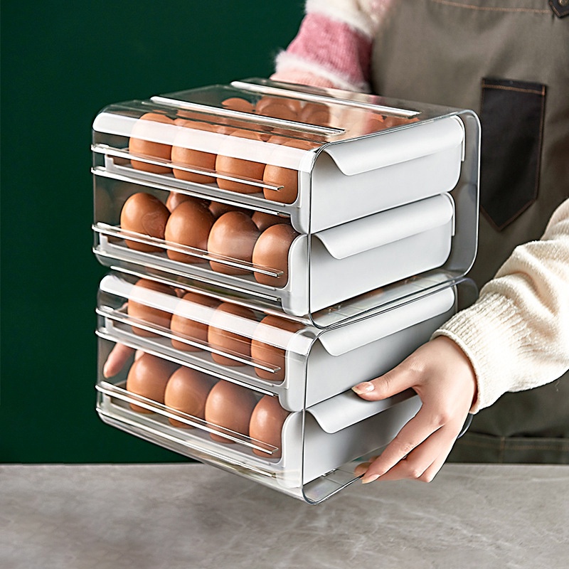 khay để trứng 32 cái, hộp đựng trứng gà 2 tầng nắp trượt tiện lợi