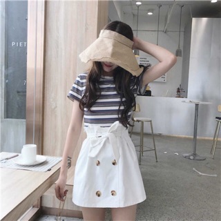 Set rời áo kẻ chân váy đai eo