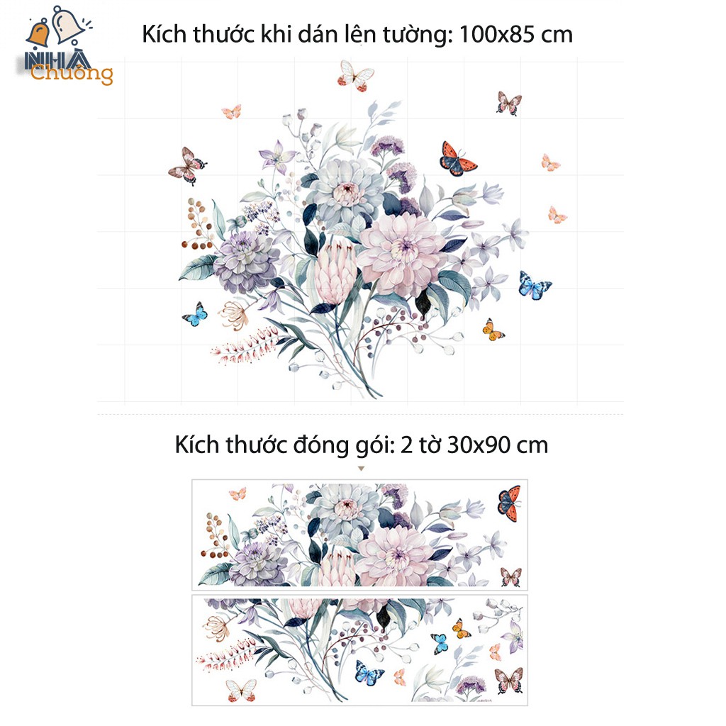 Decal tranh dán tường Hàn Quốc cao cấp trang trí nhà cửa mẫu Hoa đa sắc C38