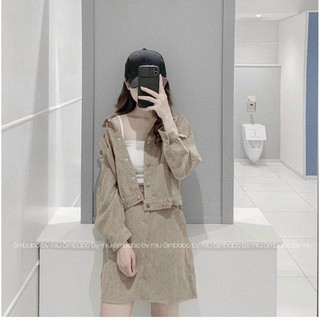 SET ÁO CROP CHÂN VÁY NHUNG GÂN (KÈM HÌNH THẬT)