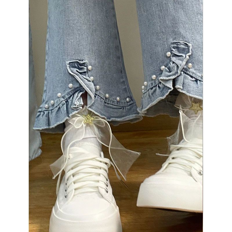 Jiashucheng Quần Jean Nữ Cạp Cao Ngang Mắt Cá Chân Phong Cách Mới