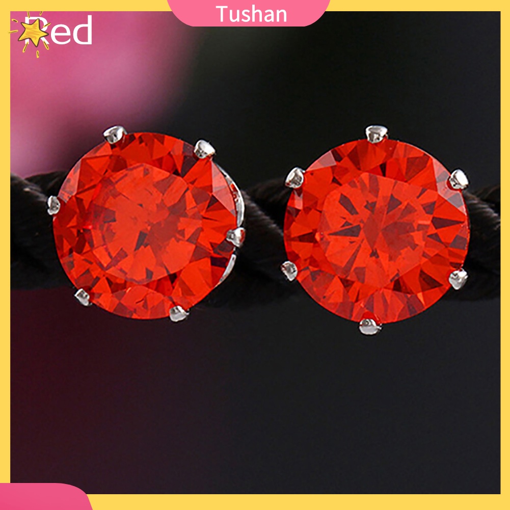 Bông tai đính hạt đá zircon tròn lấp lánh thời trang cho nam và nữ