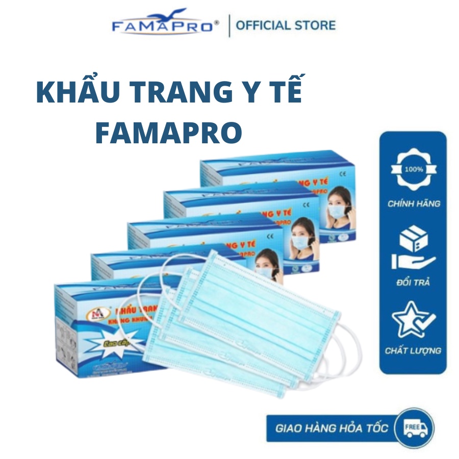 [COMBO 5 hộp] Khẩu trang y tế 4 lớp kháng khuẩn Cô Gái Famapro hộp 50cai