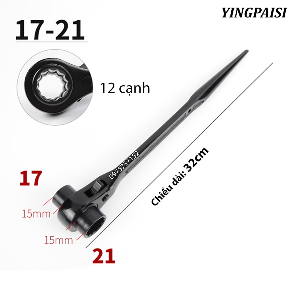 Cờ lê đuôi chuột 17-21mm, cờ lê giàn giáo tự động YINGPAISI thép cứng CR-V, tuýp giàn giáo đa năng 2 đầu