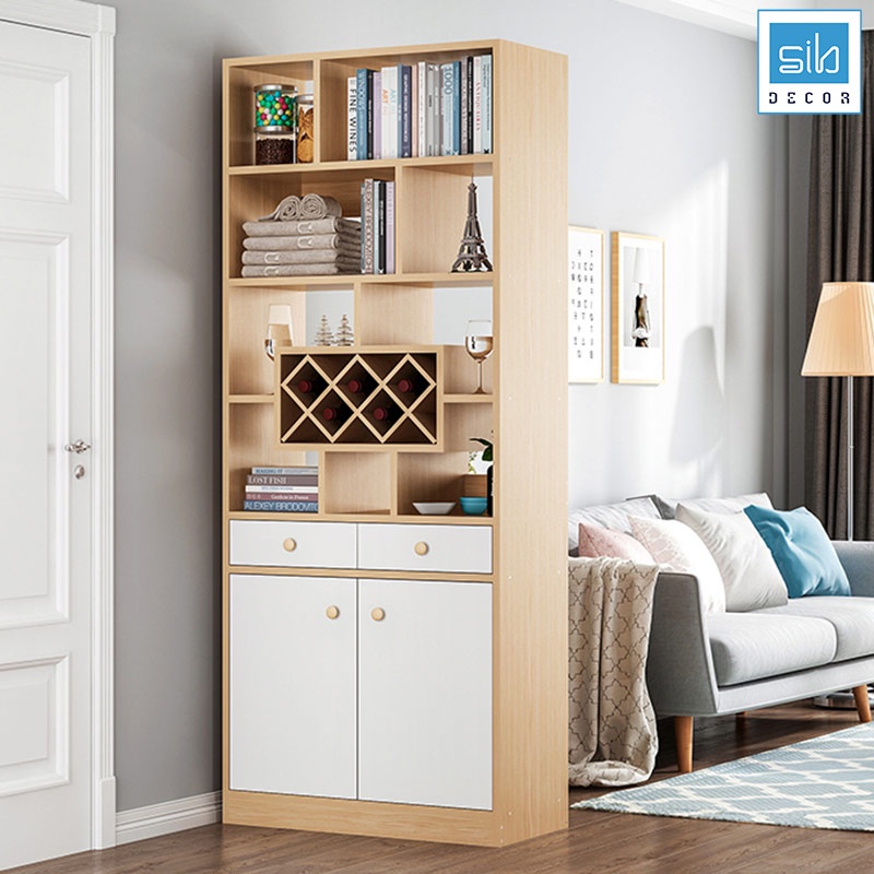 Tủ Gỗ Đơn Giản SIB Decor Đa Năng Làm Vách Ngăn Phòng Khách Kết Hợp Kệ Giày, Kệ Để Vang