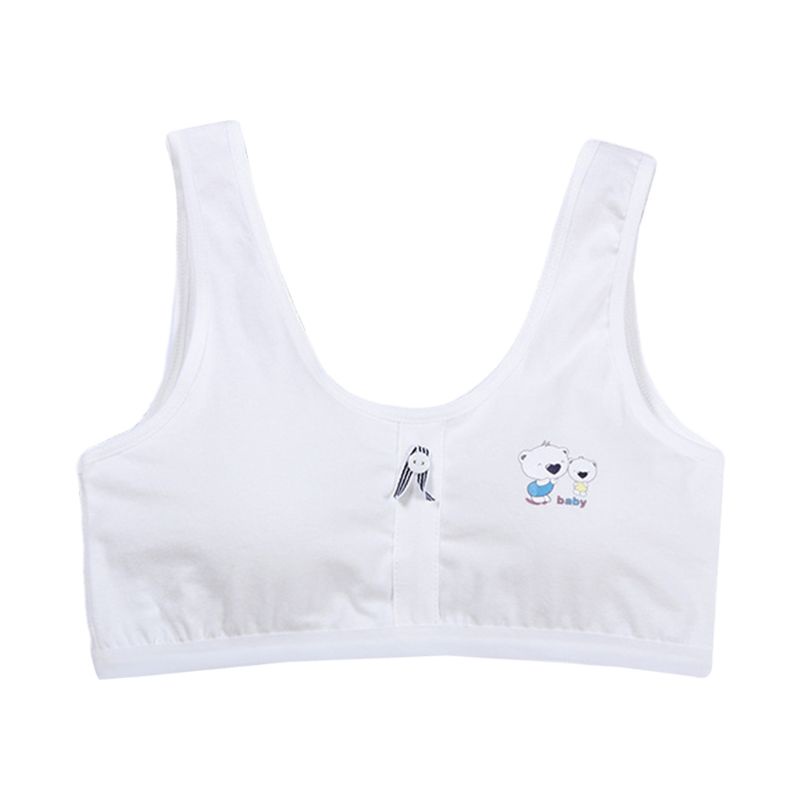Wmmb Áo Ngực Thể Thao Cotton Không Dây Bản Rộng Cài Nút Hình Gấu Hoạt Hình Cho Bé Gái Sinh