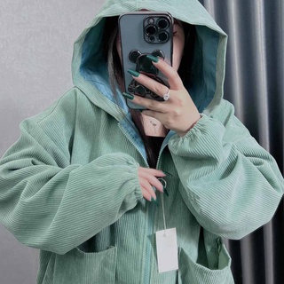  Áo khoác Basic Nhung Gân form rộng cực đẹp Kiểu Túi Hộp Lớn Nón Rộng Chống Nắng
