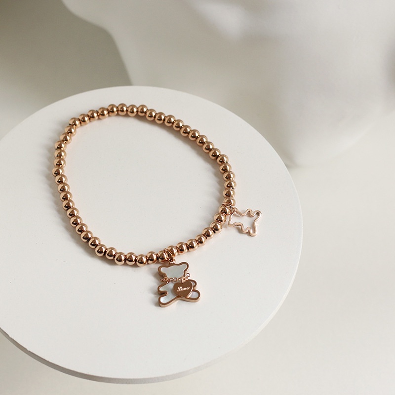 Vòng tay titan chuỗi bi tròn phối mặt gấu cẩm xà cừ không gỉ WB2201