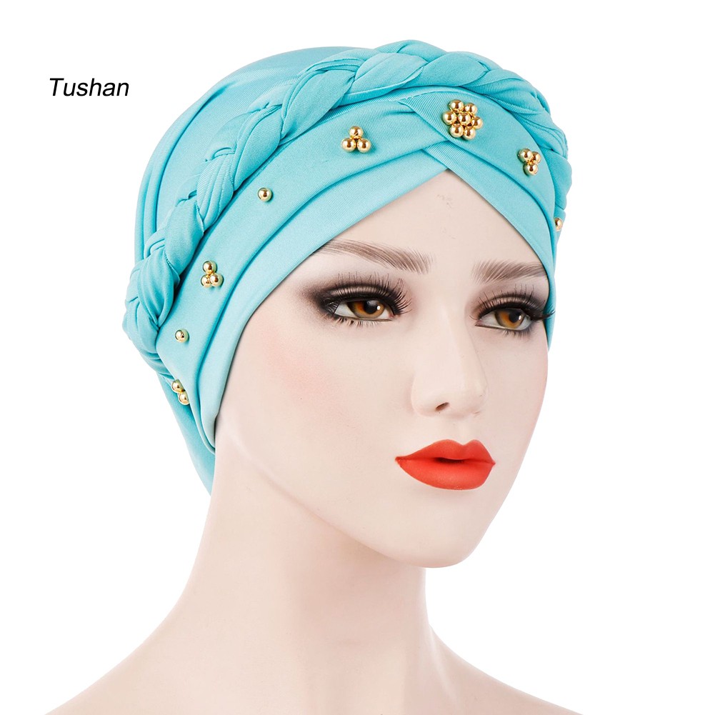 Khăn Trùm Đầu Màu Trơn Đính Hạt Trang Trí Cho Phụ Nữ Hồi Giáo