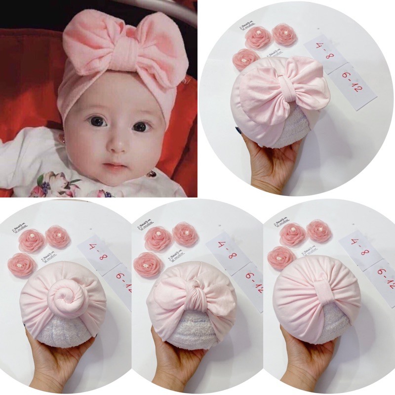 mũ turban bé gái - hồng baby( 4-8kg/ 6-12kg)