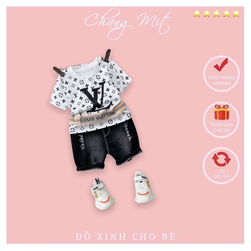 Bộ Áo Thun và Quần Bò 💥ẢNH CẬN CHẤT💥Áo cotton 4c mềm mát và quần jean bò mềm cho bé trai 22-30kg - CHANGMIT
