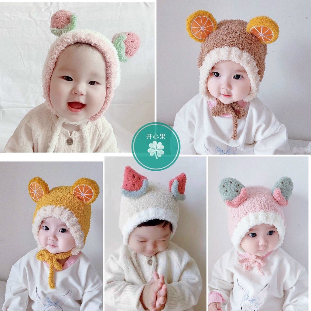 Mũ Lông cừu Hoa Quả cho bé yêu , mũ lông ấm áp mùa đông cho bé 1- 3 tuổi