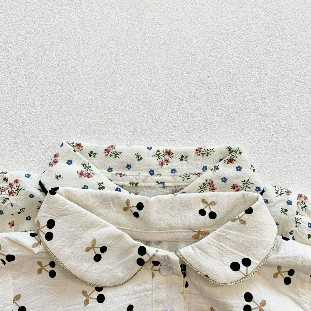 Set áo liền quần + mũ vải in hoa dễ thương cho bé gái