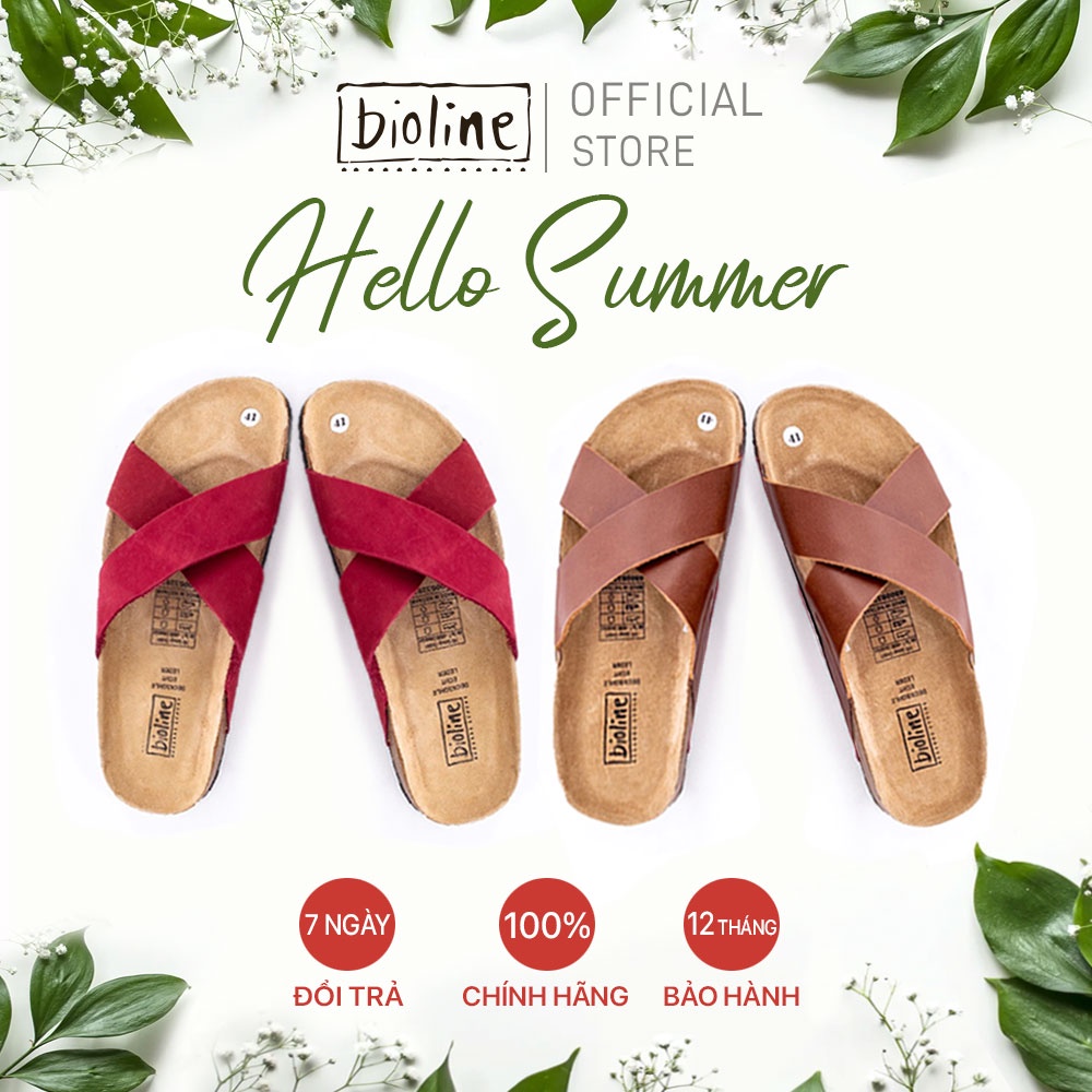 Dép birken DA BÒ THẬT quai chéo dép đế trấu thời trang unisex chính hãng Bioline mã D03