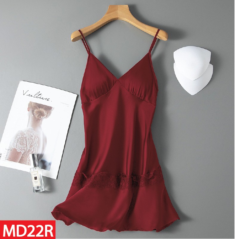 Đầm Ngủ Lụa Satin Phối Ren HISEXY Kèm Mút Ngực Đủ size MD22