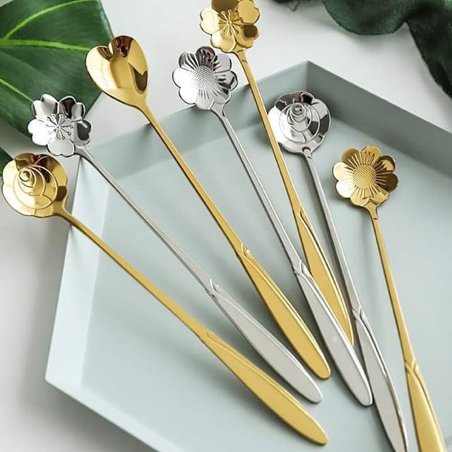 Thìa inox vàng bạc sang trọng, set thìa inox cán dài H2decor