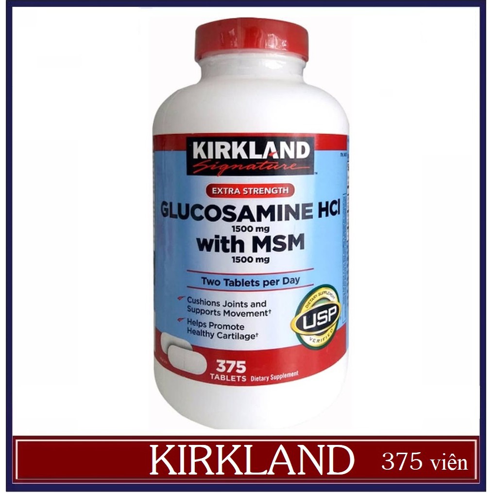 [Date-09/2022] Viên Uống Bổ Khớp Glucosamine HCL 1500mg và MSM 1500mg Kirkland Mỹ [Hộp 375 viên]