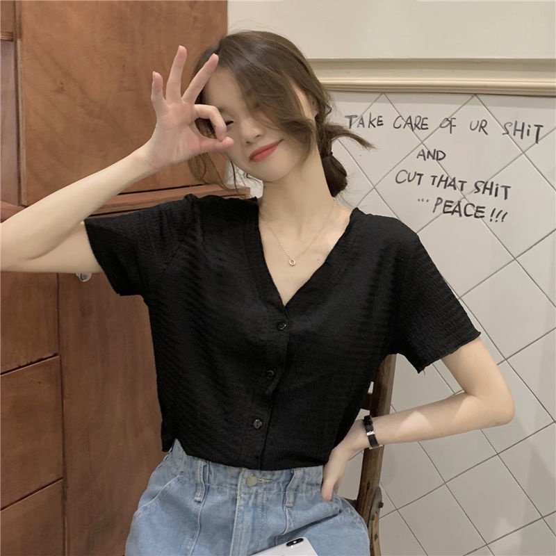 Áo Kiểu Tay Ngắn Cổ Chữ V Thiết Kế Mỏng Cao Cấp Thời Trang Cho Nữ