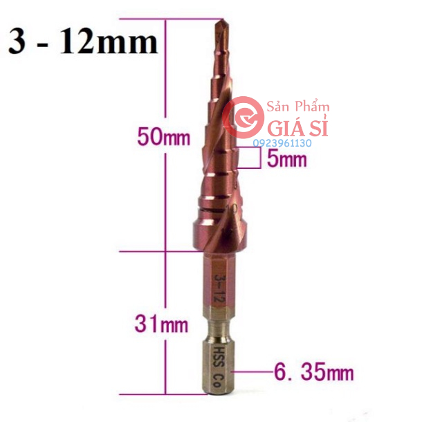 Mũi khoan tháp HSS Coban M35 khoan inox chuôi lục giác - mũi khoan bước ❤️freeship❤️