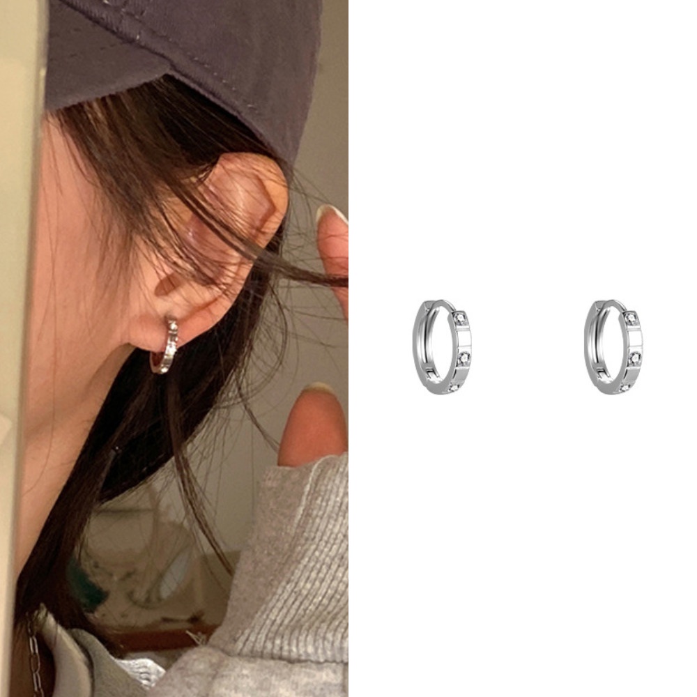 Khuyên Tai Hình Tròn Đính Đá Phong Cách Đơn Giản Thời Trang Cho Nữ