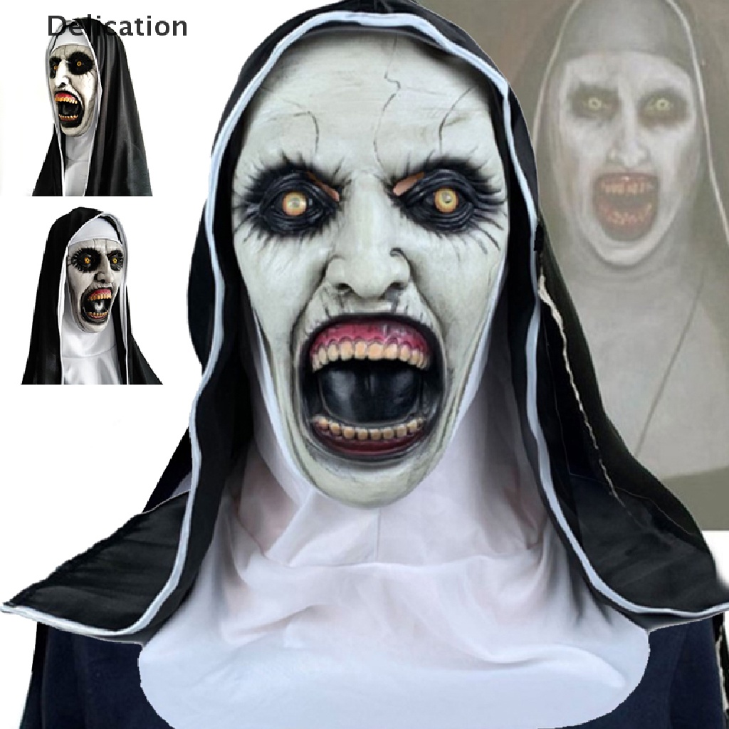 [Delication] Mặt Nạ Hóa Trang Halloween Kinh Dị Nun Latex Với Khăn Trùm Đầu Hóa Trang Valak
