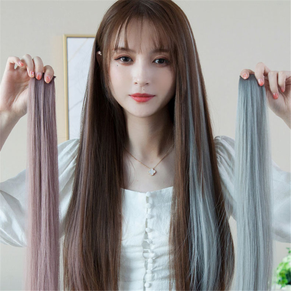 [COD] New Color Hang Ear One Piece Style Highlights Imitate Straight Hair Dye Wig for Women