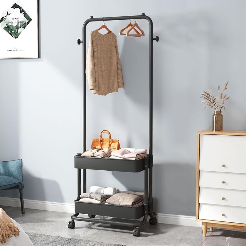 Kệ H Đa Năng Có Bánh Xe 2 Khay Để Đồ Và Có Giá Treo Quần Áo Đi Kèm Tiện Lợi