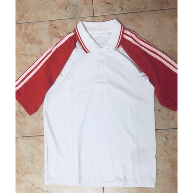 Thun polo đôi trắng tay đỏ viền hồng