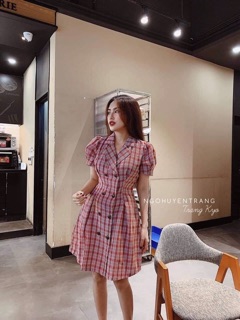 Đầm caro cổ vest