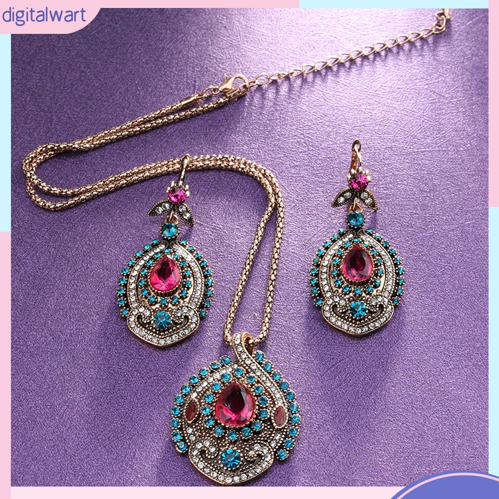 Set Dây Chuyền Và Đôi Khuyên Tai Đính Đá Phong Cách Bohemian Thanh Lịch Dành Cho Nữ