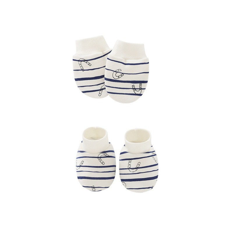 Bộ bao chân + mũ + bao tay cotton chống xước cho bé sơ sinh