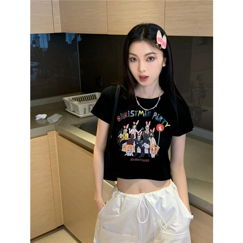 Áo Thun Tay Ngắn In Chữ Hoạt Hình Phong Cách Retro Mỹ Thời Trang Mùa Hè 62007