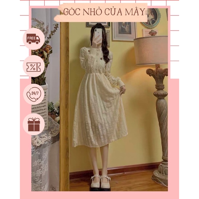(HÀNG ORDER) Váy len xòe cổ tròn thêu hoa tiểu thư GNCM