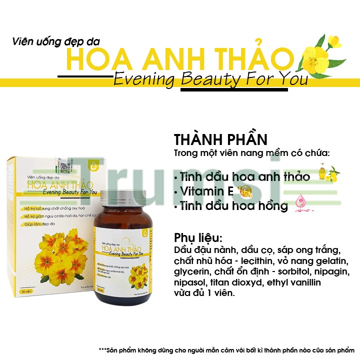 Viên Uống Trắng Da Giảm Nám Chống Lão Hoá Và Điều Hoà Nội Tiết Tố Nữ Hoa Anh Thảo Evening Beauty For You Chính Hãng