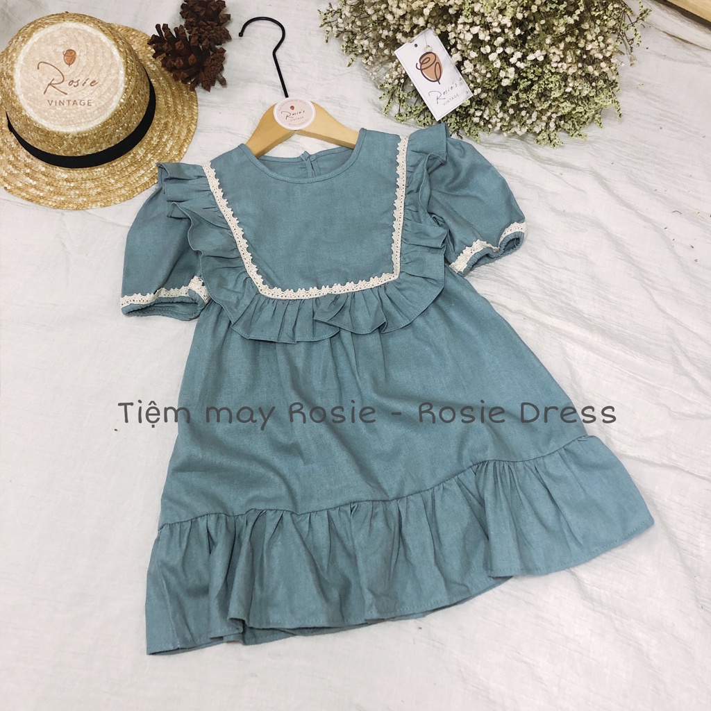Váy ren Vintage bèo ngực ROSIE V24, chất vải Linen mềm thoáng mát cho bé gái từ 9 - 38kg