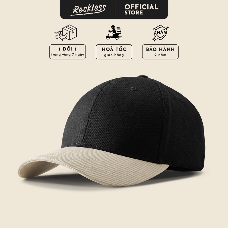 Nón Bóng Chày Lưỡi Trai Màu Đen Phối Be Reckless Signature Ballcap Vải Kaki Cotton