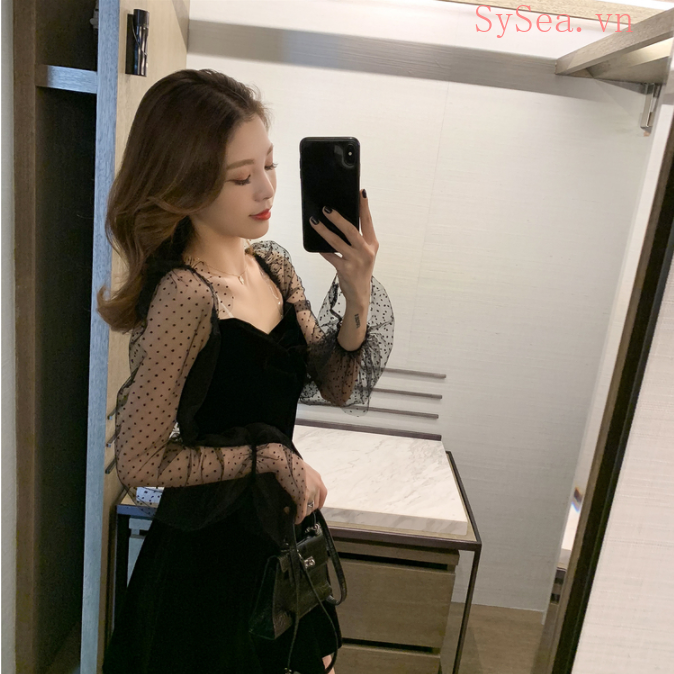 Đầm Midi Chữ A Họa Tiết Chấm Bi Quyến Rũ Thời Trang Cho Nữ