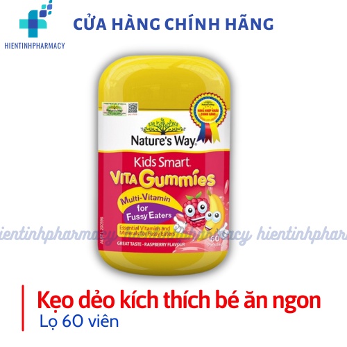 Kẹo Dẻo Cho Bé Nature's Way Kids Smart Vita Gummies Multi Vitamin for Fussy Eaters Kích Thích Ăn Ngon 60 Viên