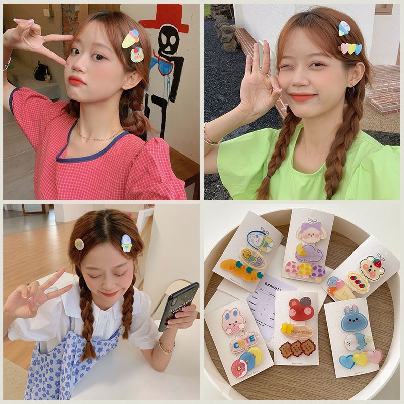 Set 3 kẹp tóc dễ thương nhiều kiểu tùy chọn thời trang cho bé gái