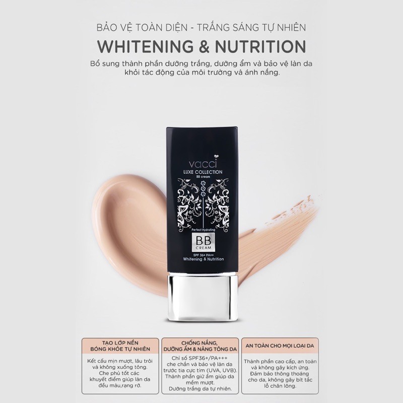 BB VACCI - KEM PHẤN TRANG ĐIỂM CAO CẤP DƯỠNG TRẮNG DA THẾ HỆ MỚI DẠNG TUÝP SPF36+PA++