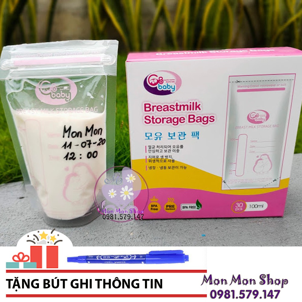 [Tặng bút ghi thông tin] Túi trữ sữa mẹ GB Baby 100ml thương hiệu Hàn Quốc