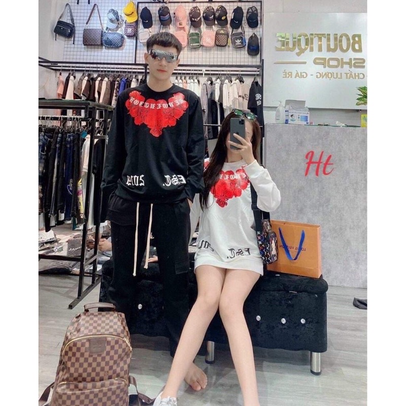 [ Mã 12FASHIONSALE1 giảm 10K đơn 50K ] Áo nỉ bo cotton hoa hồng HT12 | BigBuy360 - bigbuy360.vn