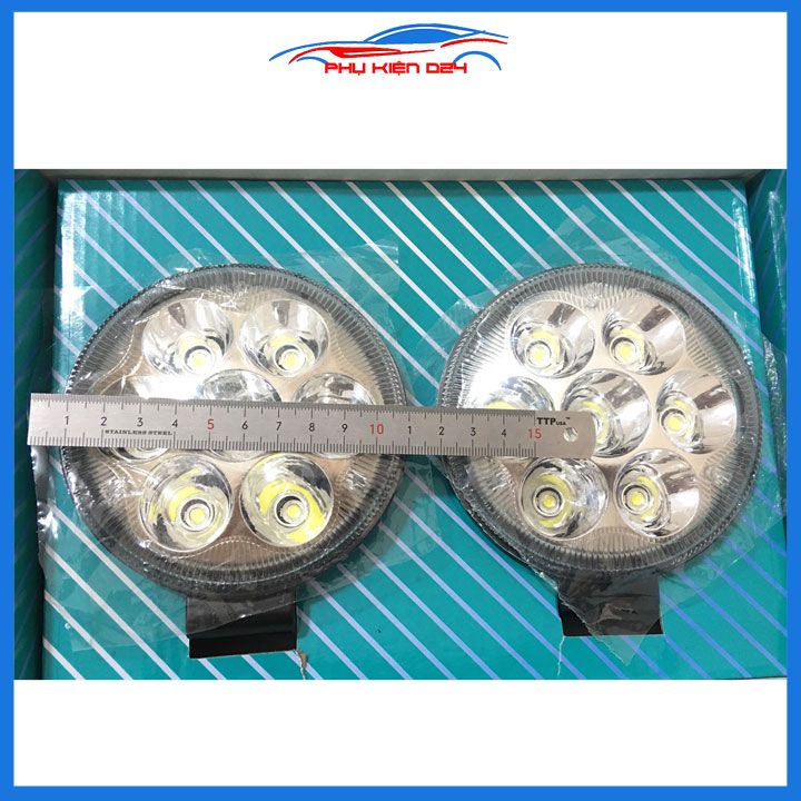 Bộ 2 đèn trợ sáng runlai 7 mắt tròn 11cm cho xe máy ô tô máy xúc máy công trình dùng điện 12/24V