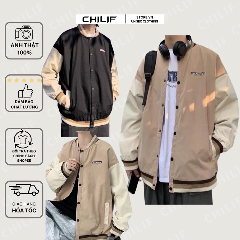 Áo Khoác Dù BOMBER WAS (màu Đen/Nâu)/ Jacket 𝐁𝐨𝐦𝐛𝐞𝐫 𝐖𝐚𝐬 Form Rộng Tay Dài Ulzzang Unisex