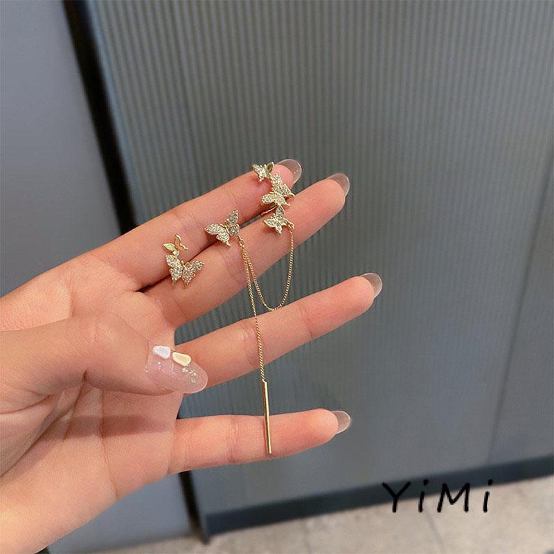 Bông Tai Dạng Kẹp Hình Bướm Phối Tua Rua Thời Trang