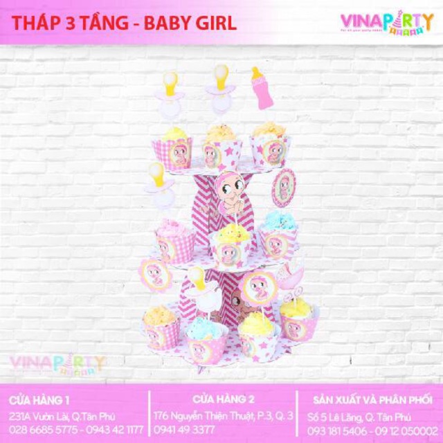 xả kho Kệ Bánh Tháp Cupcake 3 Tầng Trang Trí Sinh Nhật Thôi Nôi