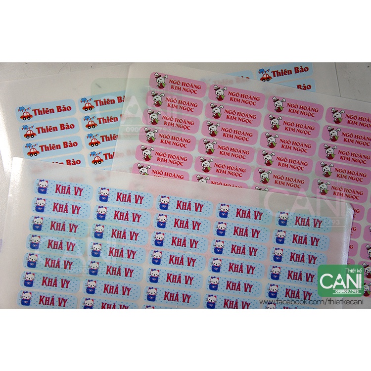 COMBO 50 cái Sticker giấy tên bé Nhãn dán học sinh Nhãn vở Tem giấy In theo yêu cầu, thông tin riêng