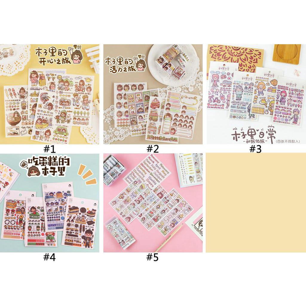 4 Tờ Sticker Dán Trang Trí Sổ Tay Hình Cô Gái Dễ Thương Xinh Xắn