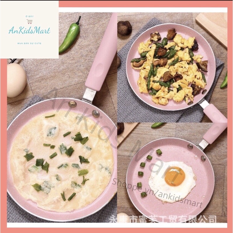 Chảo pancake mini phủ đá Maifan chống dính màu hồng siêu xinh