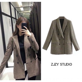 Áo blazer kẻ cúc đen